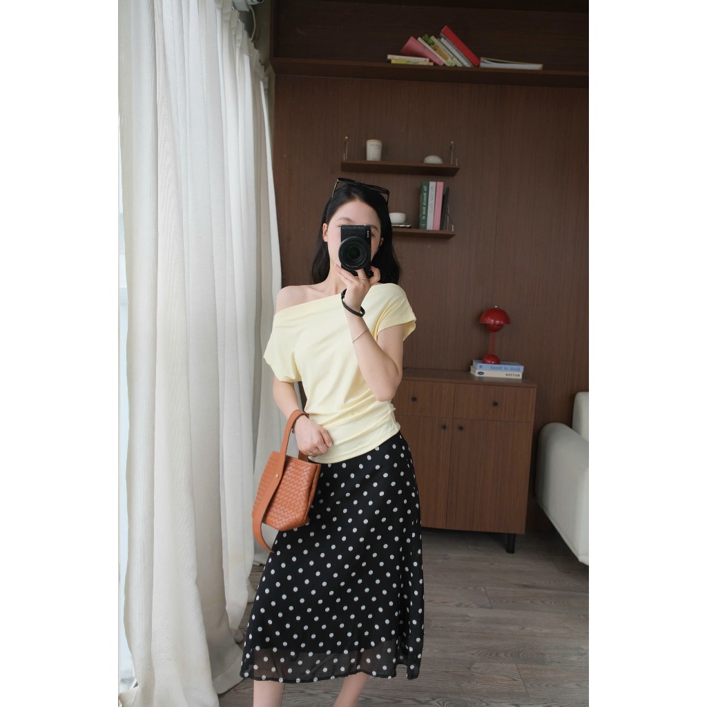 Elina Skirt (TSW) Chân váy voan chấm bi dáng lửng Nữ the.sweaterweather