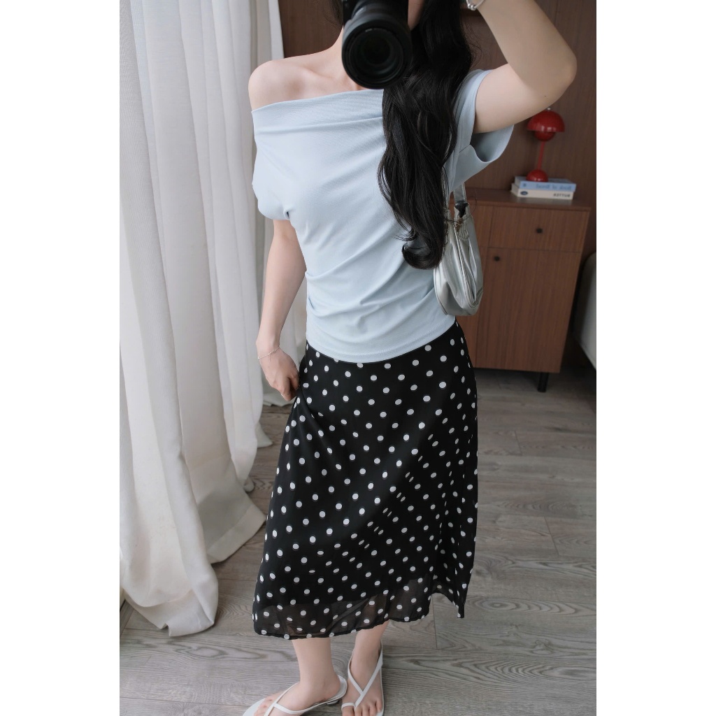 Elina Skirt (TSW) Chân váy voan chấm bi dáng lửng Nữ the.sweaterweather