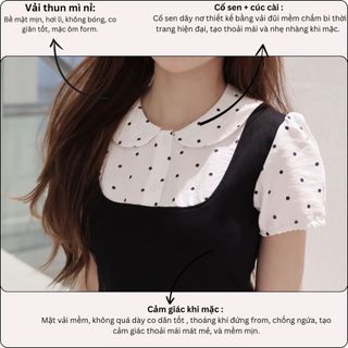 ( MẪU MỚI 2026) Áo Thun Nữ Giả Hai Lớp Cổ Sen Chấm Bi Phong Cách Hàn Quốc AOT043