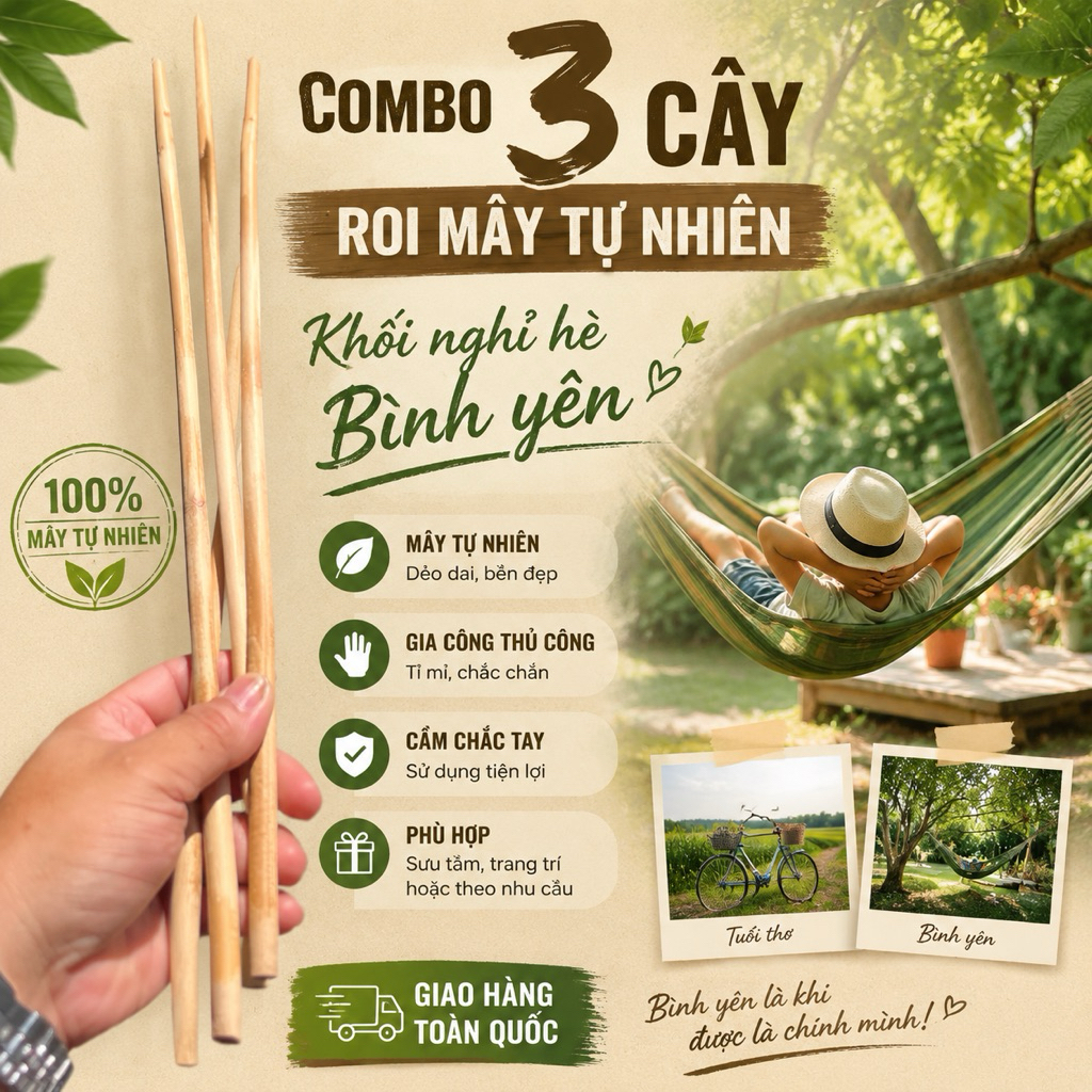 [An Toàn] ComBo 3 Cây Mây Tự Nhiên Dẻo Dai - Dài 80cm Dùng Để Trang Trí Không Gãy , Không Mối Mọt