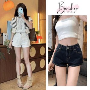 Quần Jean Short Ngắn Nữ Trắng Đen Cạp Trễ Lưng Cao Chất Jean Denim Basic Nâng Mông Tôn Dáng