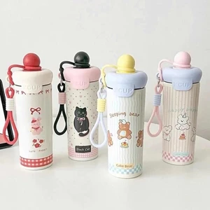 Bình Giữ Nhiệt 600ML Hoạ Tiết Mèo Con Dễ Thương Tặng Móc Khóa Trang Trí đẹp
