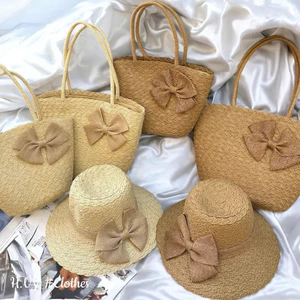 Túi Cói Đi Biển Đính Nơ Vintage Nữ, Túi Tote Quai Đeo Vai Form Lớn Phong Cách Hàn Quốc