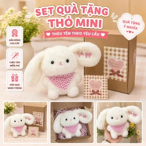 Set Quà Tặng Thỏ Mini Thêu Tên Theo Yêu Cầu – Gấu Bông Thỏ Cute Kèm Thiệp Và Hộp Quà Cao Cấp