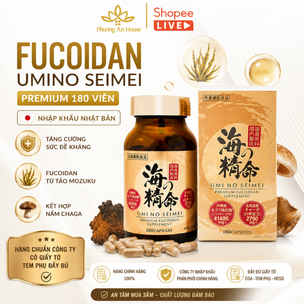 Thực phẩm bảo vệ sức khỏe UMI NO SEIMEI Premium Fucoidan 180 Viên Hỗ Trợ Tăng Cường Sức Khỏe