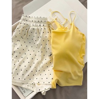 Bộ đồ ngủ nữ JOIE TRENDY áo 2 dây kèm đệm ngực, Set mặc nhà có sẵn mút ngực tiện lợi quần đùi sọc dọc tôn dáng