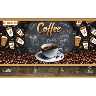 Tranh 3D dán tường quán cà phê, trà sữa, trà chanh, tranh dán tường in trên chất liệu vải lụa (shop tặng kèm keo dán)