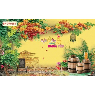 Tranh 3D dán tường quán cà phê, trà sữa, trà chanh, tranh dán tường in trên chất liệu vải lụa (shop tặng kèm keo dán)