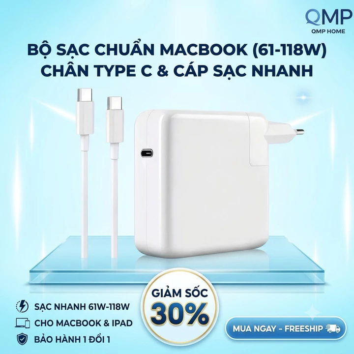 Sạc macbook 61W, 96W chân C, chân T,L, sạc 61W 96w chân type C Cho MacBook Pro 16 15 13 inch 2020 / 2019 / 2018- TBITOT