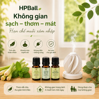Combo thiết bị khuếch tán tinh dầu không cần điện và set 03 tinh dầu đuổi muỗi tự nhiên