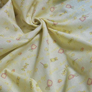 Vải Linen Cotton Vàng Chanh In Hoạ Tiết Baby Mềm Rũ Phồng Nhẹ Khổ 1m45