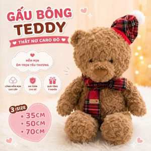 Gấu bông Teddy thắt nơ caro đỏ – Thú nhồi bông cao cấp dễ thương, quà tặng ý nghĩa