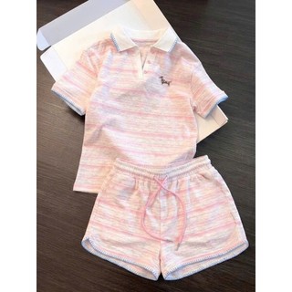 Bộ Đồ Nữ Ngắn Tay Cổ Polo Kẻ Ngang Joie Trendy - Bộ Mặc Nhà Kiểu Dáng Thể Thao Năng Động Tay Thêu Hình Dễ Thương