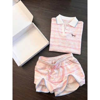 Bộ Đồ Nữ Ngắn Tay Cổ Polo Kẻ Ngang Joie Trendy - Bộ Mặc Nhà Kiểu Dáng Thể Thao Năng Động Tay Thêu Hình Dễ Thương