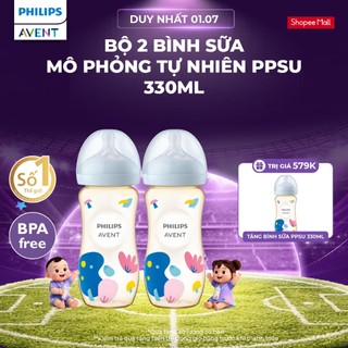 Bộ 2 Bình sữa mô phỏng tự nhiên mới PPSU Philips Avent 330ml chống sặc chống đầy hơi