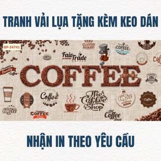 Tranh dán quán trà sữa trà chanh, tranh 3D dán quán cà phê tranh dán tường in trên chất liệu vải lụa (tặng kèm keo dán)