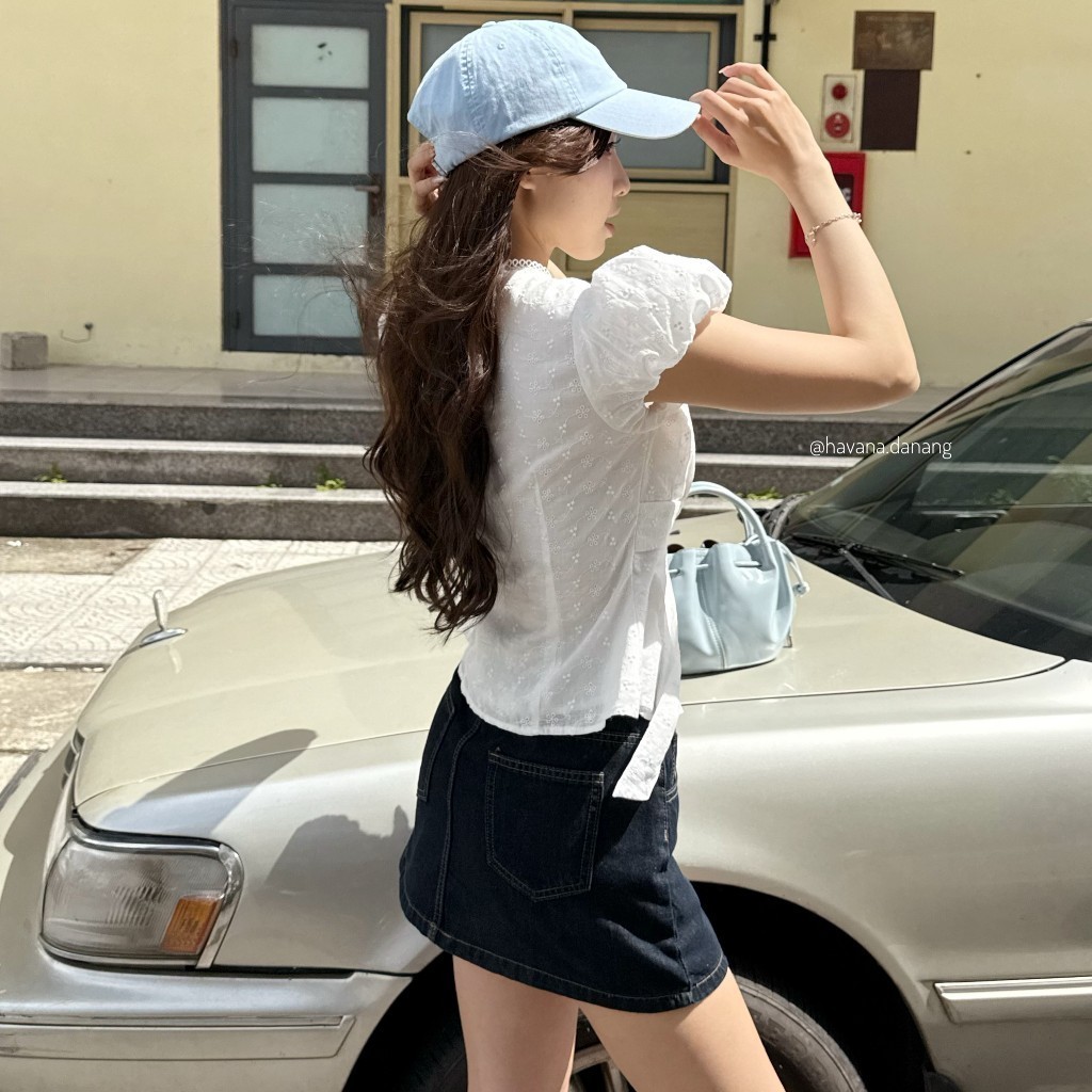 CÓ BIGSIZE - Áo kiểu nữ ELLA top thô boil tay bồng cổ V đắp chéo phối cách điệu nơ buộc (HAVANA) AO729