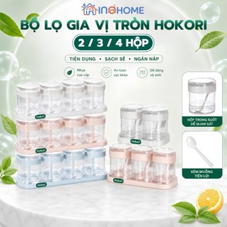 Bộ Lọ Gia Vị Tròn HOKORI Việt Nhật 2/3/4 Hộp, Hũ Nhựa Cao Cấp Đựng Muối Đường Bột Nêm Nắp Kín Bảo Quản Thực Phẩm