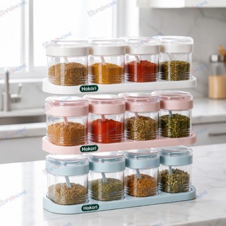 Bộ Lọ Gia Vị Tròn HOKORI Việt Nhật 2/3/4 Hộp, Hũ Nhựa Cao Cấp Đựng Muối Đường Bột Nêm Nắp Kín Bảo Quản Thực Phẩm