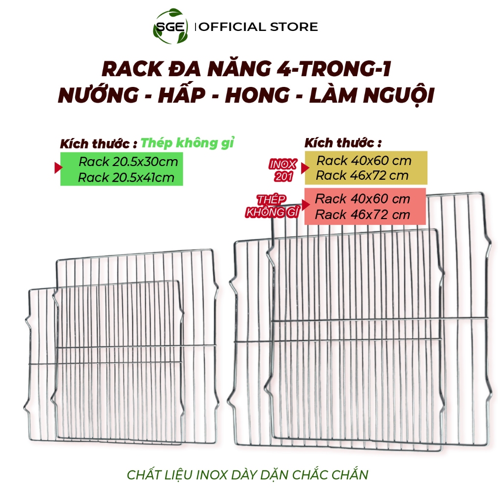 Rack Hong Bánh, Vỉ Hấp Bánh thép không rỉ SGE size đặt theo yêu cầu (20.5cm - 46x72cm)