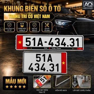 Bộ Khung Biển Số Ô Tô Inox Cờ Việt Nam Cao Cấp, Bảo Vệ Biển Số, Phụ Kiện Gắn Biển Số Cho Mọi Dòng Xe