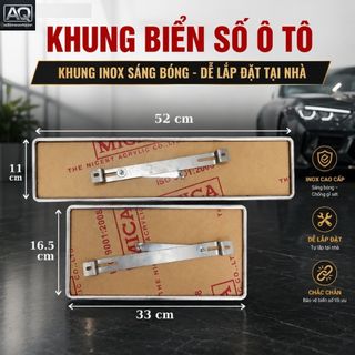 Khung Biển Số Ô Tô Inox Mica Cờ VN Trang Trí, Tặng Pat Cầu, Biển Dài 52x11 & Vuông 33x16.5