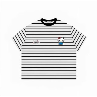 Áo Thun Kẻ Sọc In Hello Kitty Tay Ngắn Unisex Form Rộng Nam Nữ Basic | Ngọc Bích Store 36
