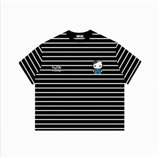 Áo Thun Kẻ Sọc In Hello Kitty Tay Ngắn Unisex Form Rộng Nam Nữ Basic | Ngọc Bích Store 36