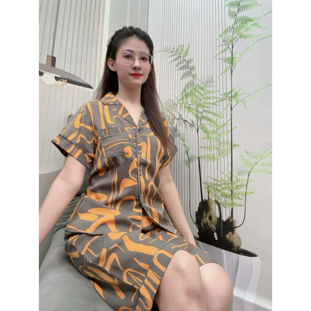 [Quần Lửng] Đồ bộ pyjama lụa mango tay ngắn quần lửng qua gối từ 48 đến 68kg