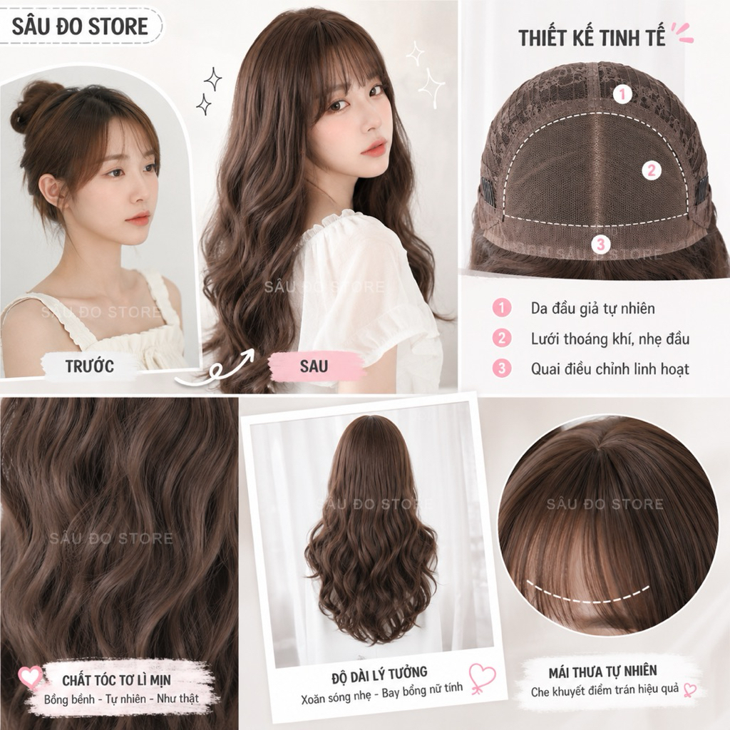 [TẶNG LƯỚI TRÙM] TÓC GIẢ NGUYÊN ĐẦU XOĂN ĐUÔI DÀI 55-60CM SIÊU ĐẸP DÀY DẶN