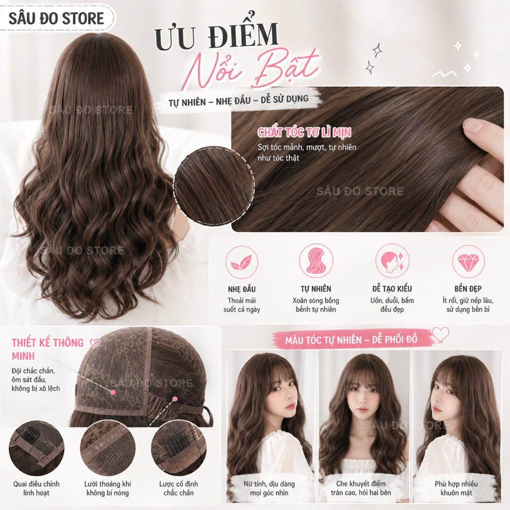 [TẶNG LƯỚI TRÙM] TÓC GIẢ NGUYÊN ĐẦU XOĂN ĐUÔI DÀI 55-60CM SIÊU ĐẸP DÀY DẶN