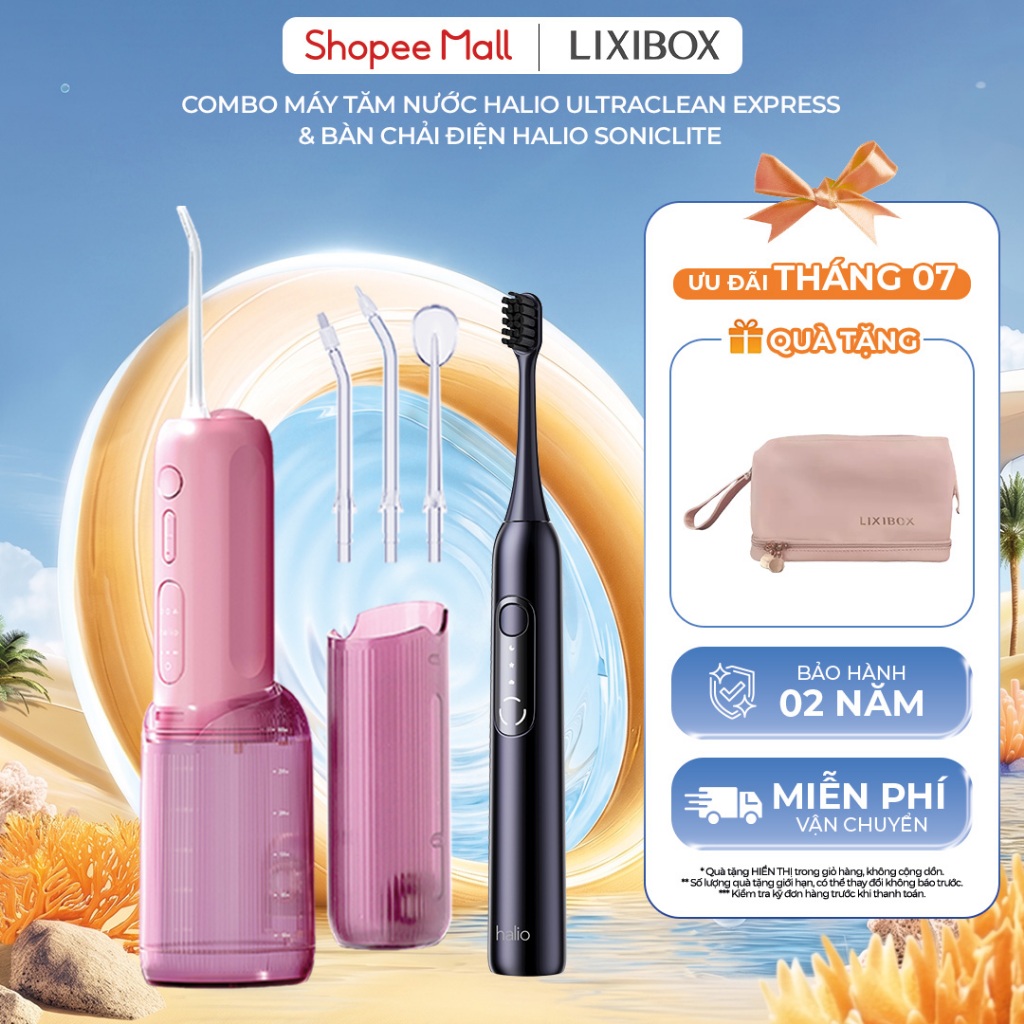 Combo Máy Tăm Nước Halio UltraClean Express Hydro Floss & Bàn Chải Điện Halio SonicLite Electric Toothbrush - Ocean Blue