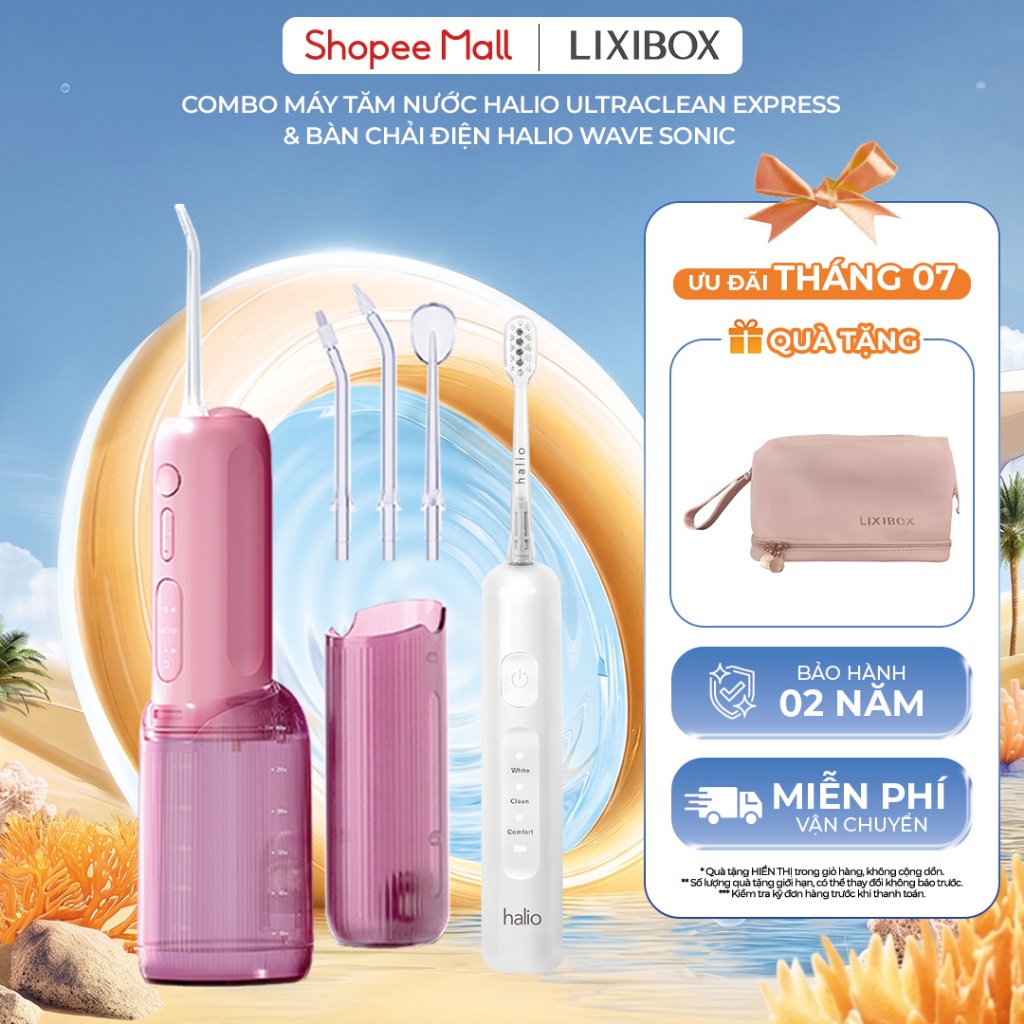 Combo Bàn Chải Điện Tích Hợp Công Nghệ Chuyển Động Kép Halio Wave Sonic & Tăm Nước Halio UltraClean Express Hydro Floss