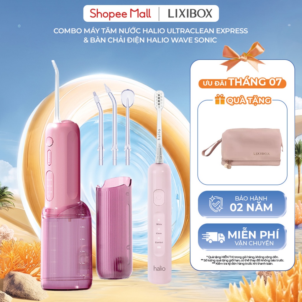 Combo Bàn Chải Điện Tích Hợp Công Nghệ Chuyển Động Kép Halio Wave Sonic & Tăm Nước Halio UltraClean Express Hydro Floss
