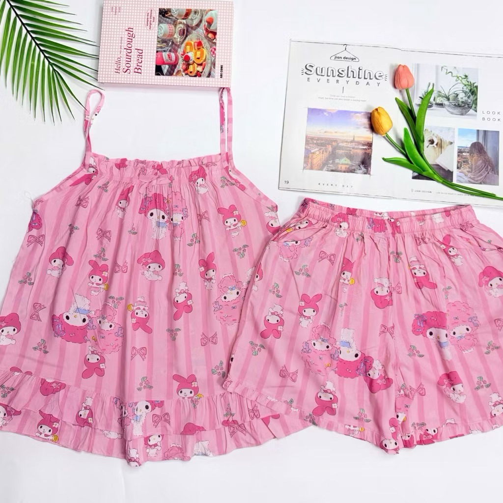 Đồ bộ tole nữ, bộ lanh nữ đùi hai dây mặc nhà mặc ngủ VNXK 40-75kg, chất tole 2 da mịn mát - T07