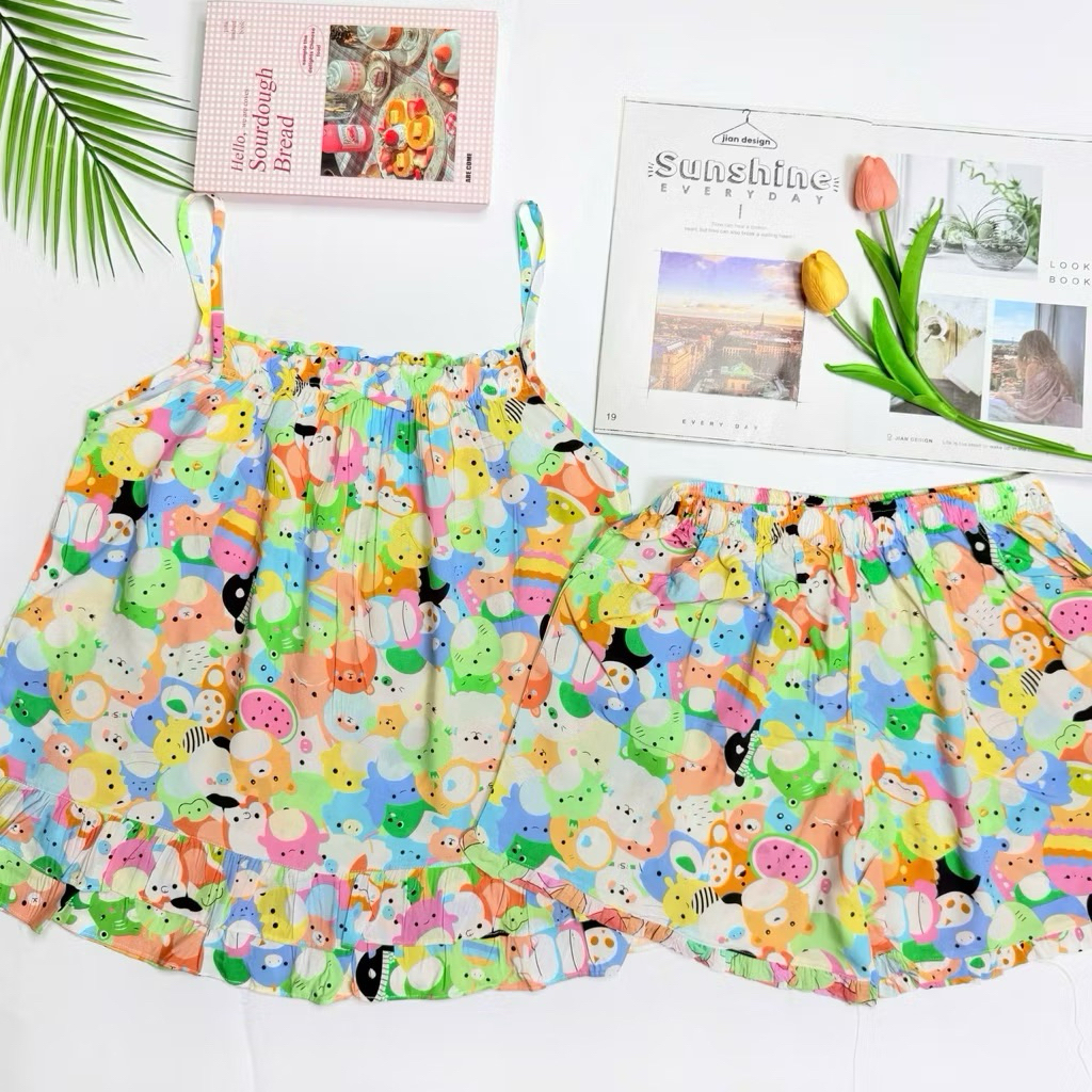 Đồ bộ tole nữ, bộ lanh nữ đùi hai dây mặc nhà mặc ngủ VNXK 40-75kg, chất tole 2 da mịn mát - T07