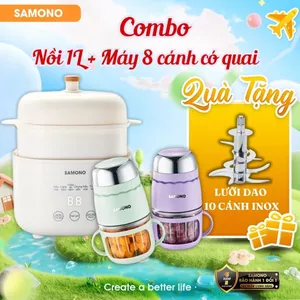 Combo nồi nấu chậm Samono SW-SC10 dung tích 1L và máy xay mini ăn dặm cho bé dao 8 lưỡi 300ml SW-MFC200