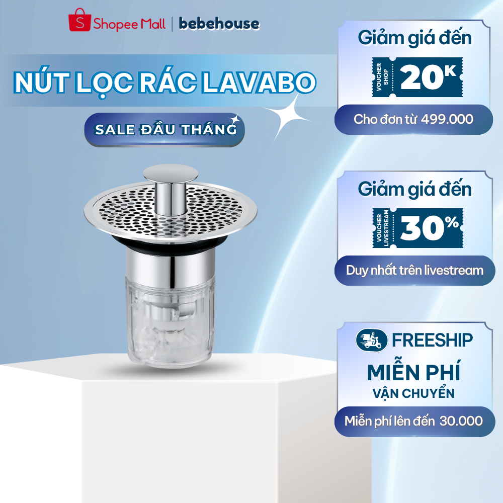 Nút Nhấn Xả Lọc Rác Ngăn Mùi Bồn Rửa Mặt Lavabo Inox + Lõi Đồng Cao Cấp HC006 BEBEHOUSE