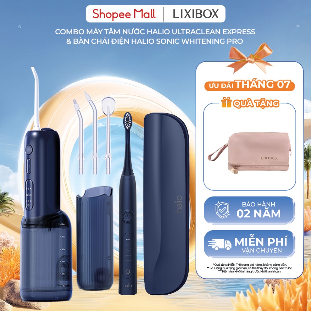 Combo Bàn Chải Điện Halio Sonic Whitening Electric Toothbrush PRO & Tăm Nước Halio UltraClean Express Hydro Floss
