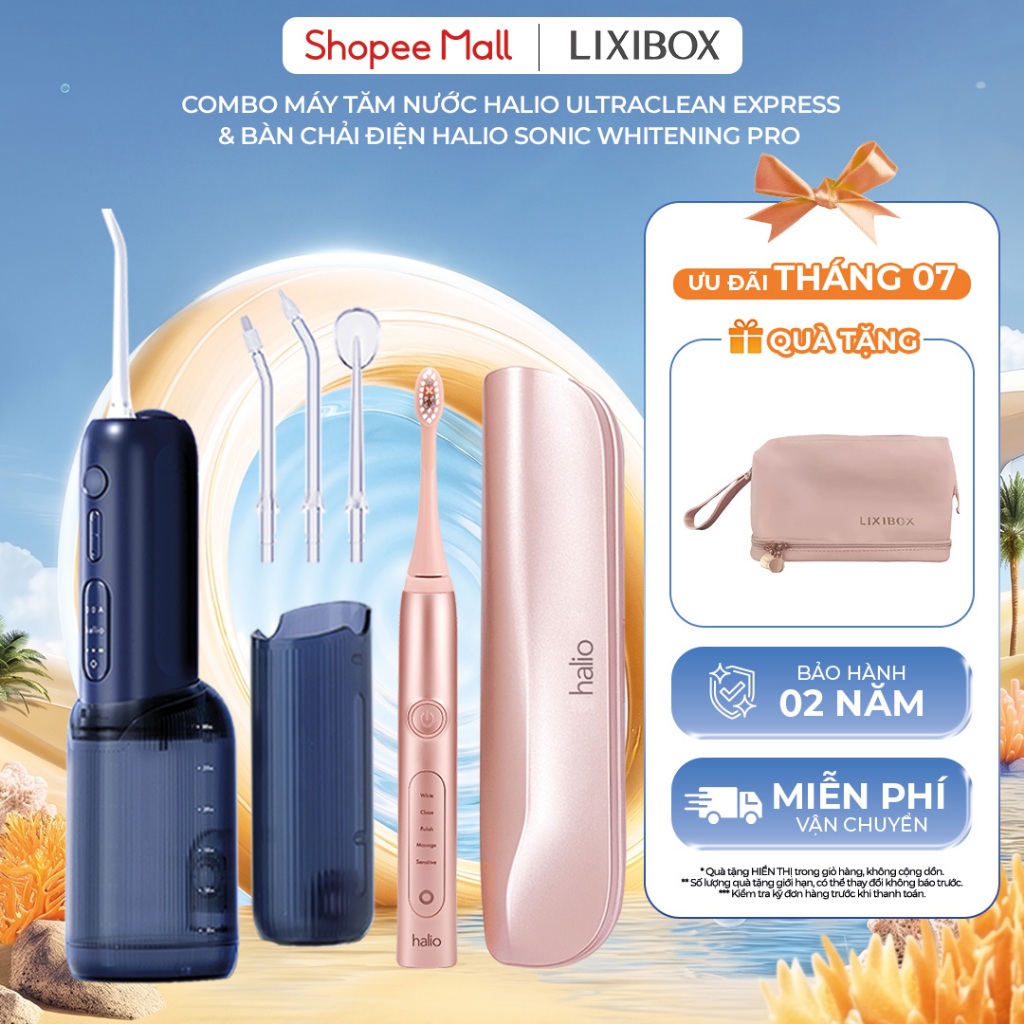 Combo Bàn Chải Điện Halio Sonic Whitening Electric Toothbrush PRO & Tăm Nước Halio UltraClean Express Hydro Floss