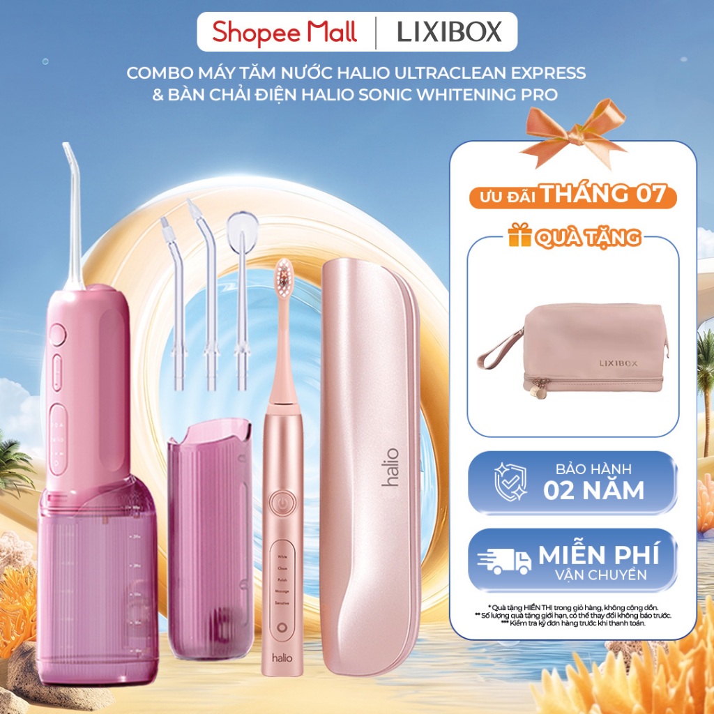 Combo Bàn Chải Điện Halio Sonic Whitening Electric Toothbrush PRO & Tăm Nước Halio UltraClean Express Hydro Floss