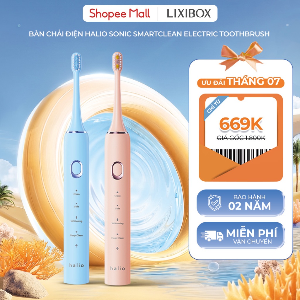 Combo 02 Bàn Chải Điện Làm Sạch Sâu Halio Sonic SmartClean Electronic Toothbrush