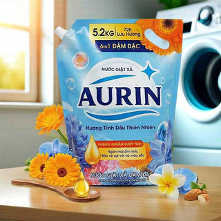 [10.4KG 2 TÚI] Nước Giặt Xả Cao Cấp AURIN Mẫu Mới Siêu Tiết Kiệm Túi 5.2kg - Hương Tinh Dầu Thiên Nhiên Dịu Nhẹ Làm Sạch