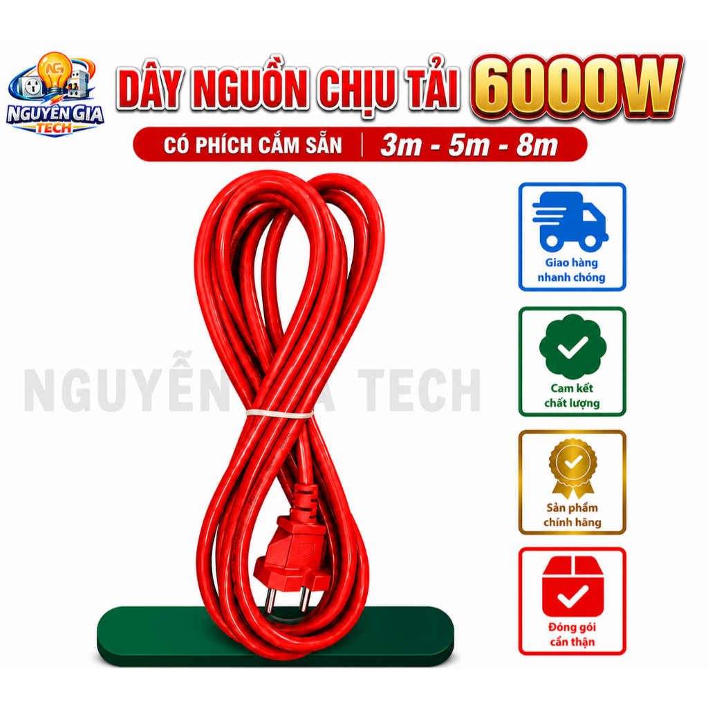 🖍 FREESHIP 🖍 DÂY NGUỒN 100% DÂY ĐỒNG - CÔNG SUẤT 6000W