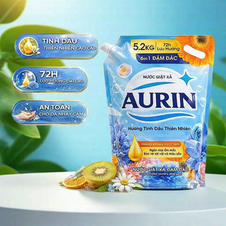 [Túi 5.2kg] Nước Giặt Xả Cao Cấp AURIN Siêu Tiết Kiệm - Hương Tinh Dầu Thiên Nhiên Dịu Nhẹ Làm Sạch Tốt Bền Màu Lưu Hươn