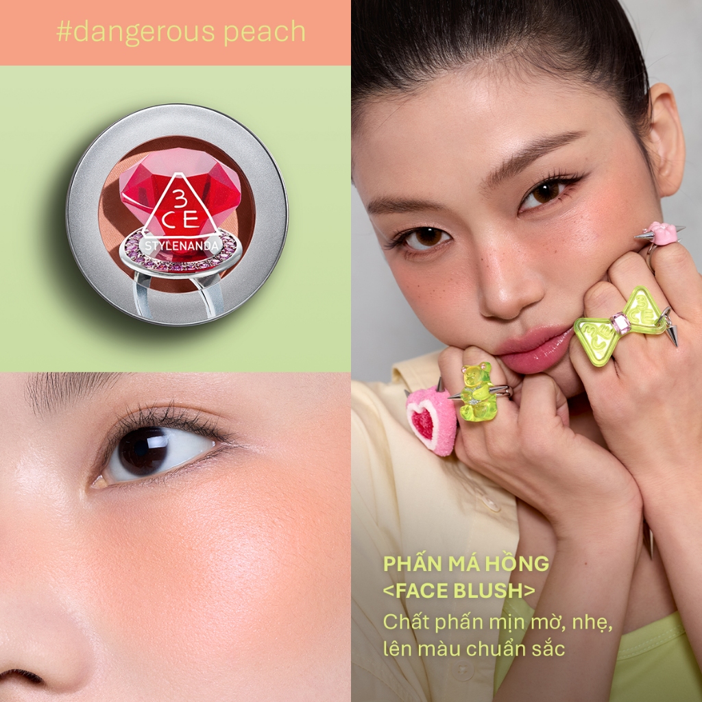 3CE BST MIKSHIMAI - PHẤN NƯỚC FITTING MESH CUSHION, SON BÓNG GLAZY LIP GLOW, MÁ HỒNG FACE BLUSH