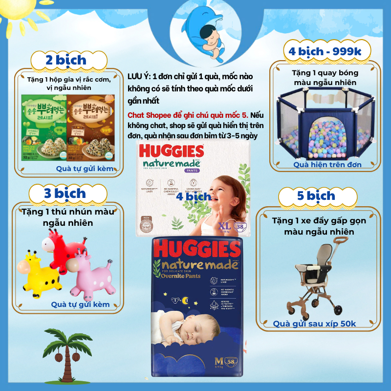 [SP có voucher Live X] Bỉm dán/quần Huggies Nature Made đủ size cho bé NB60/S82/M64/L54/XL44/M58/L44/XL38/2XL24 MECAHEO
