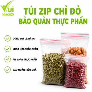 Túi Zipper Chỉ Đỏ Loại Dày Bảo Quản Thực Phẩm GD281 - Túi Nilong Zip Miết Mép Chỉ Đỏ Bảo Quản Đồ Khô