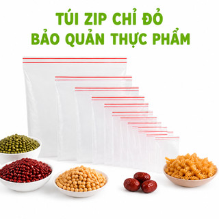 Túi Zipper Chỉ Đỏ Loại Dày Bảo Quản Thực Phẩm GD281 - Túi Nilong Zip Miết Mép Chỉ Đỏ Bảo Quản Đồ Khô