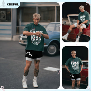 Bộ Thun Nam Chepol Cao Cấp, In EVISU KISS, Chất Cotton, Co Giãn, 2 Chiều, Mềm Mịn (Áo Thun Xanh + Quần Thun Đen)CP_x7235